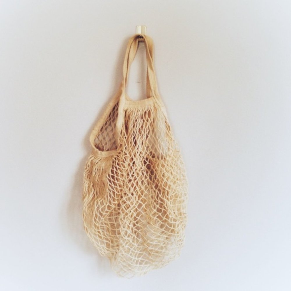 Recycled Material Cream Fishnet Tote Bag Purse